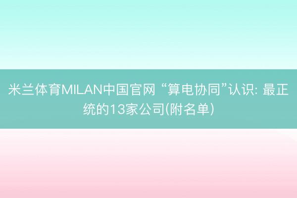 米兰体育MILAN中国官网 “算电协同”认识: 最正统的13家公司(附名单)