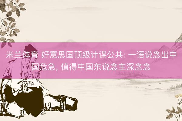 米兰体育 好意思国顶级计谋公共: 一语说念出中国危急， 值得中国东说念主深念念