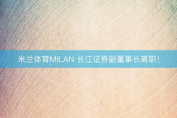 米兰体育MILAN 长江证券副董事长离职！