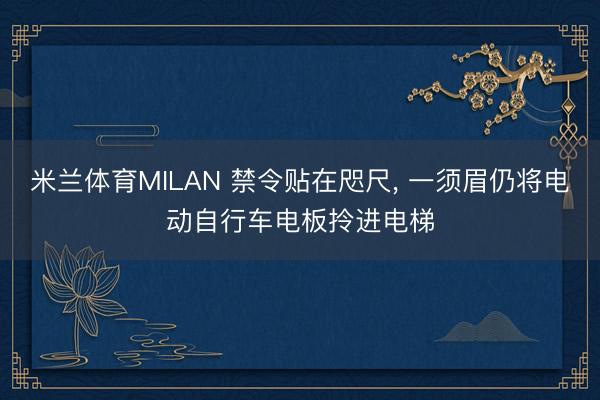 米兰体育MILAN 禁令贴在咫尺, 一须眉仍将电动自行车电板拎进电梯